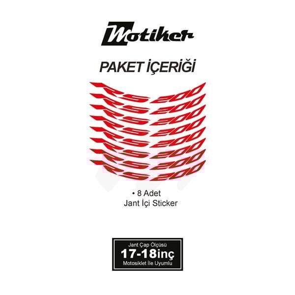 BAJAJ RS200 JANT İÇİ YAZI STİCKER ETİKET MODELİ KIRMIZI