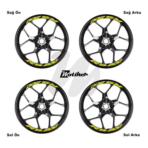 BAJAJ RS200 JANT İÇİ YAZI STİCKER ETİKET MODELİ NEON SARI (YEŞİL)