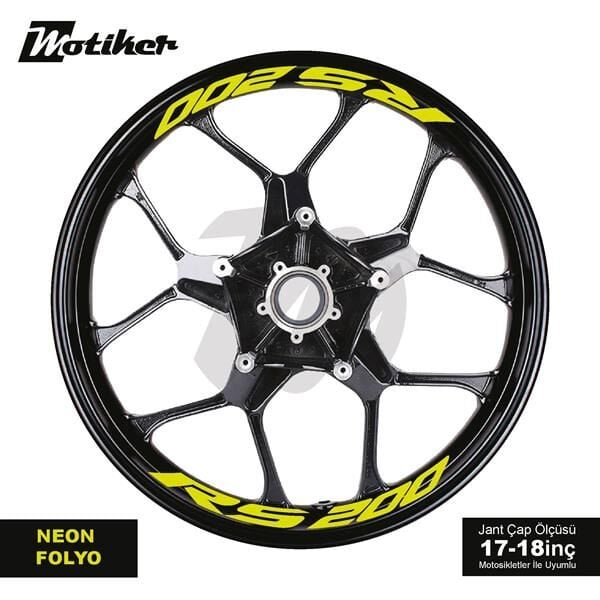 BAJAJ RS200 JANT İÇİ YAZI STİCKER ETİKET MODELİ NEON SARI (YEŞİL)