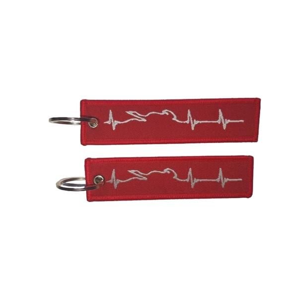 Kırmızı Beyaz Kalp Ritim Atışı Motosiklet Kumaş Anahtarlık