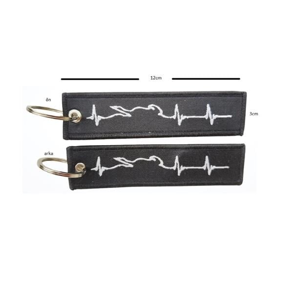 Siyah Beyaz Kalp Ritim Atışı Motosiklet Kumaş Anahtarlık