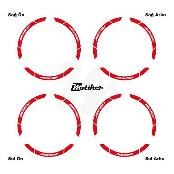 BAJAJ RS200 İÇ DIŞ JANT STİCKER ETİKET MODELİ KIRMIZI