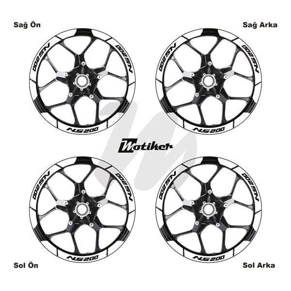 BAJAJ NS200 İÇ DIŞ JANT STİCKER ETİKET MODELİ BEYAZ