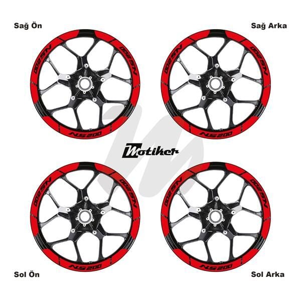 BAJAJ NS200 İÇ DIŞ JANT STİCKER ETİKET MODELİ KIRMIZI