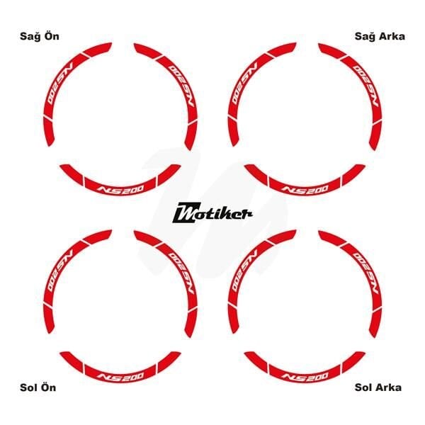 BAJAJ NS200 İÇ DIŞ JANT STİCKER ETİKET MODELİ KIRMIZI