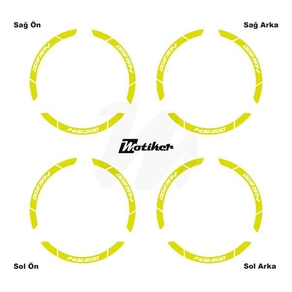 BAJAJ NS200 İÇ DIŞ JANT STİCKER ETİKET MODELİ NEON SARI (YEŞİL)