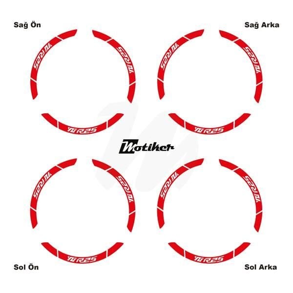 YAMAHA YZF-R25 İÇ DIŞ JANT STİCKER ETİKET MODELİ KIRMIZI