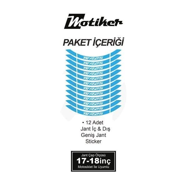 YAMAHA YZF-R25 İÇ DIŞ JANT STİCKER ETİKET MODELİ AÇIK MAVİ