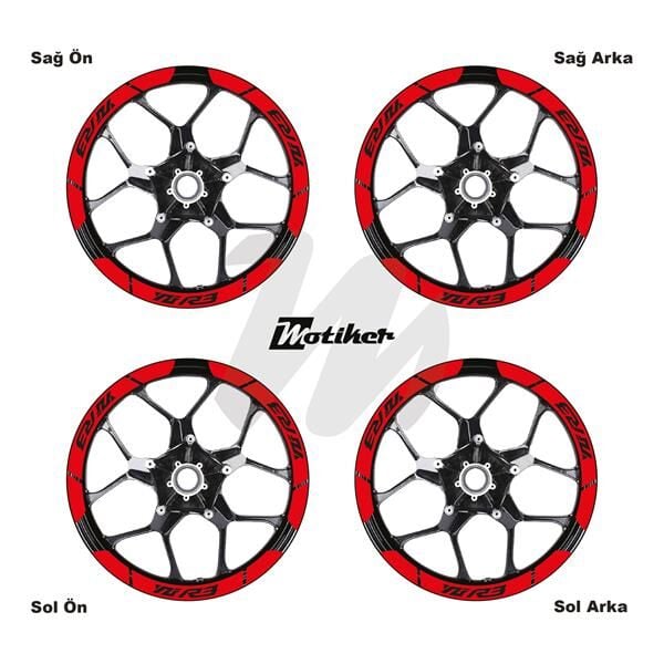 YAMAHA YZF-R3 İÇ DIŞ JANT STİCKER ETİKET MODELİ KIRMIZI