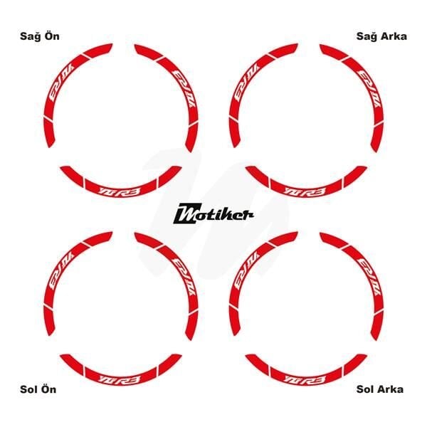 YAMAHA YZF-R3 İÇ DIŞ JANT STİCKER ETİKET MODELİ KIRMIZI