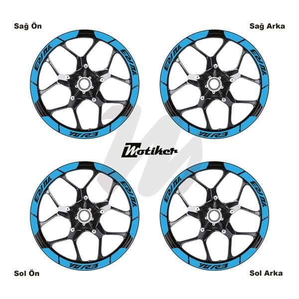 YAMAHA YZF-R3 İÇ DIŞ JANT STİCKER ETİKET MODELİ AÇIK MAVİ