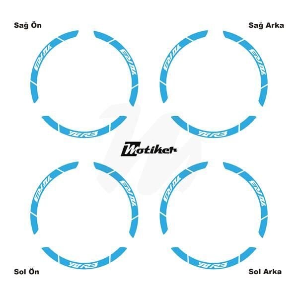 YAMAHA YZF-R3 İÇ DIŞ JANT STİCKER ETİKET MODELİ AÇIK MAVİ