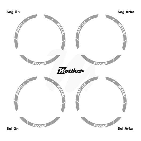 YAMAHA YZF-R3 İÇ DIŞ JANT STİCKER ETİKET MODELİ METALİK GRİ