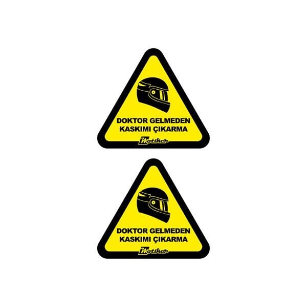 Doktor Gelmeden Kaskımı Çıkartma Kask İşaretli Damla Sticker 2'li Siyah Çerçeveli Sarı Renk