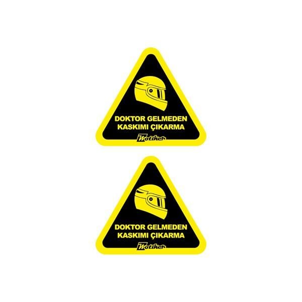 Doktor Gelmeden Kaskımı Çıkartma Kask İşaretli Damla Sticker 2'li Siyah Çerçeveli Sarı Renk