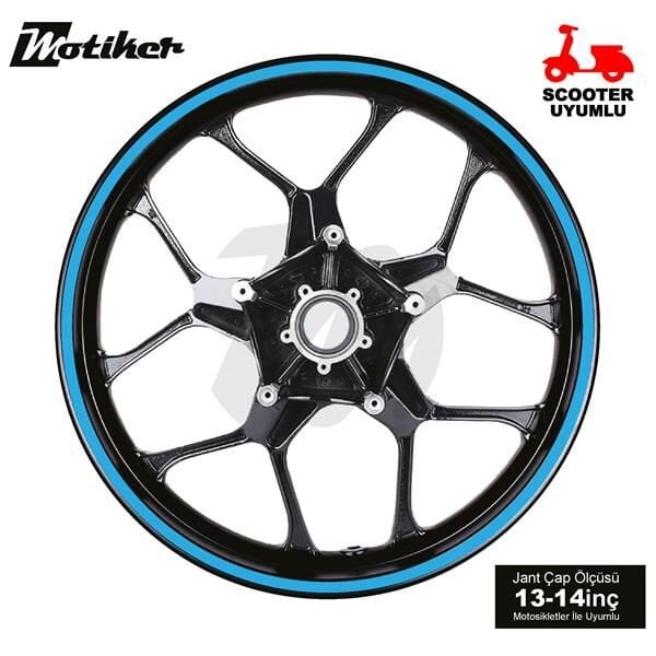 TEK RENK AÇIK MAVİ ŞERİT SCOOTER JANT DIŞ STICKER