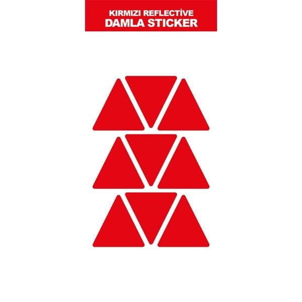 KIRMIZI REFLECTİVE (IŞIK YANSITAN) 9'LU ÜÇGEN  DAMLA STICKER MODELİ