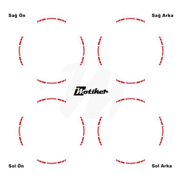TEK RENK HONDA YAZILI KISA KESİKLİ KIRMIZI SCOOTER JANT DIŞ ŞERİT STICKER