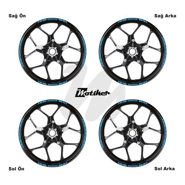 TEK RENK HONDA YAZILI KISA KESİKLİ AÇIK MAVİ SCOOTER JANT DIŞ ŞERİT STICKER