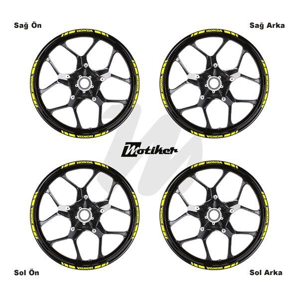 TEK RENK HONDA YAZILI KISA KESİKLİ SARI SCOOTER JANT DIŞ ŞERİT STICKER