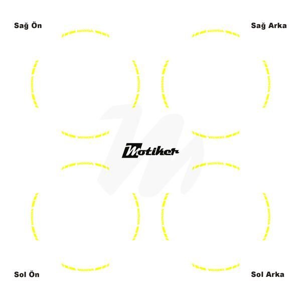 TEK RENK HONDA YAZILI KISA KESİKLİ SARI SCOOTER JANT DIŞ ŞERİT STICKER