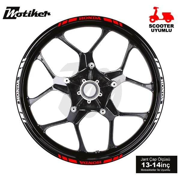 ÇİFT RENK HONDA YAZILI KISA KESİKLİ KIRMIZI-BEYAZ SCOOTER JANT DIŞ ŞERİT STICKER
