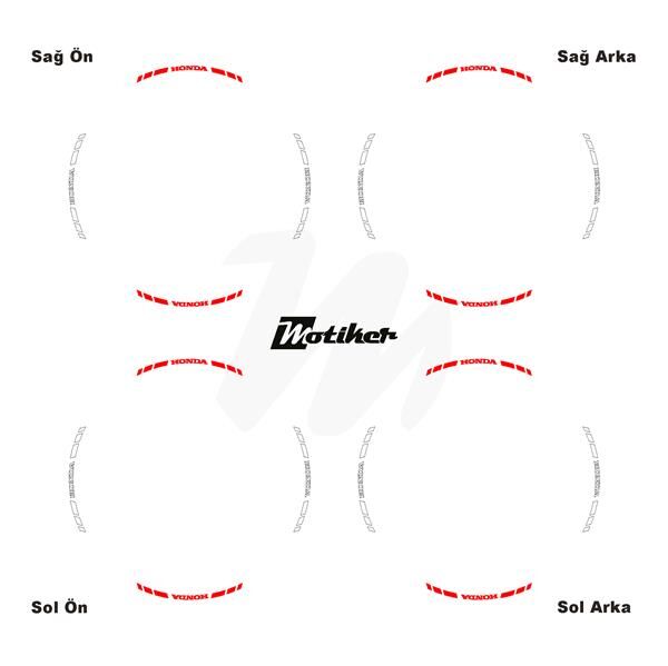 ÇİFT RENK HONDA YAZILI KISA KESİKLİ KIRMIZI-BEYAZ SCOOTER JANT DIŞ ŞERİT STICKER
