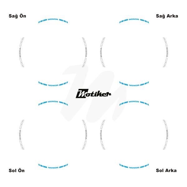 ÇİFT RENK HONDA YAZILI KISA KESİKLİ AÇIK MAVİ-BEYAZ SCOOTER JANT DIŞ ŞERİT STICKER