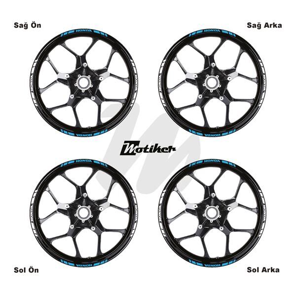 ÇİFT RENK HONDA YAZILI KISA KESİKLİ AÇIK MAVİ-BEYAZ SCOOTER JANT DIŞ ŞERİT STICKER