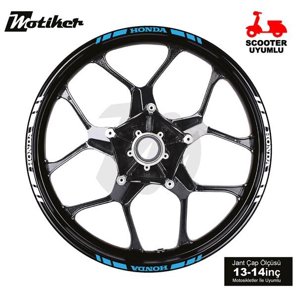 ÇİFT RENK HONDA YAZILI KISA KESİKLİ AÇIK MAVİ-BEYAZ SCOOTER JANT DIŞ ŞERİT STICKER