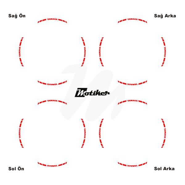 TEK RENK YAMAHA YAZILI KISA KESİKLİ KIRMIZI SCOOTER JANT DIŞ ŞERİT STICKER