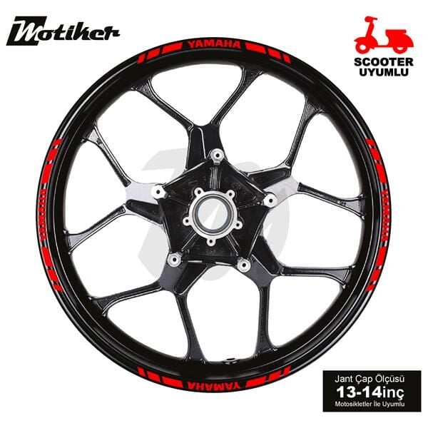 TEK RENK YAMAHA YAZILI KISA KESİKLİ KIRMIZI SCOOTER JANT DIŞ ŞERİT STICKER