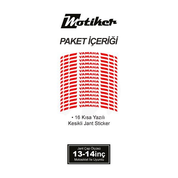 TEK RENK YAMAHA YAZILI KISA KESİKLİ KIRMIZI SCOOTER JANT DIŞ ŞERİT STICKER