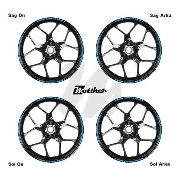 TEK RENK YAMAHA YAZILI KISA KESİKLİ AÇIK MAVİ SCOOTER JANT DIŞ ŞERİT STICKER
