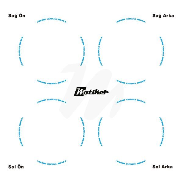 TEK RENK YAMAHA YAZILI KISA KESİKLİ AÇIK MAVİ SCOOTER JANT DIŞ ŞERİT STICKER