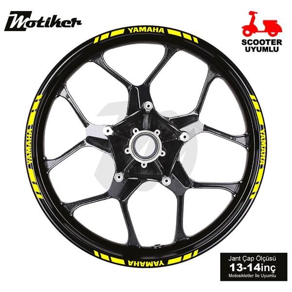 TEK RENK YAMAHA YAZILI KISA KESİKLİ SARI SCOOTER JANT DIŞ ŞERİT STICKER