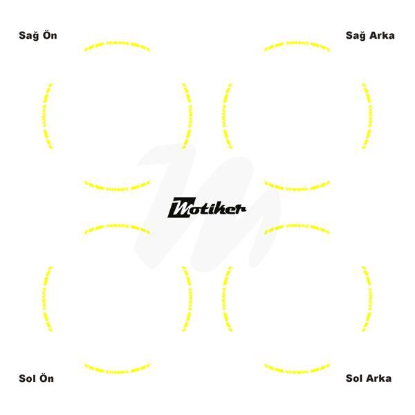 TEK RENK YAMAHA YAZILI KISA KESİKLİ SARI SCOOTER JANT DIŞ ŞERİT STICKER