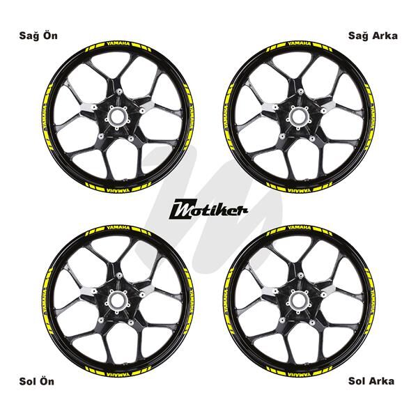 TEK RENK YAMAHA YAZILI KISA KESİKLİ SARI SCOOTER JANT DIŞ ŞERİT STICKER