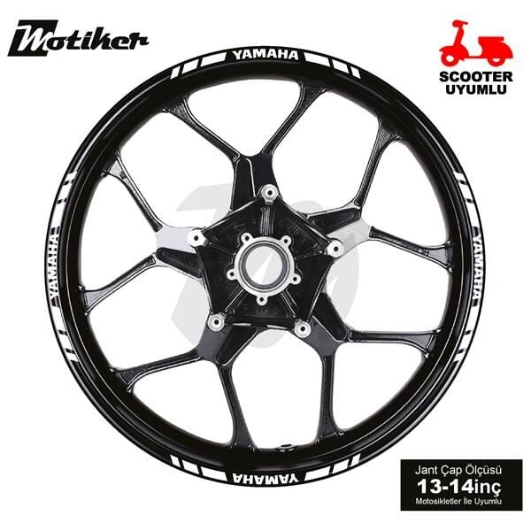 ÇİFT RENK YAMAHA YAZILI KISA KESİKLİ BEYAZ SCOOTER JANT DIŞ ŞERİT STICKER