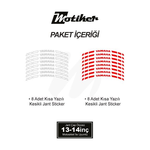 ÇİFT RENK YAMAHA YAZILI KISA KESİKLİ KIRMIZI-BEYAZ SCOOTER JANT DIŞ ŞERİT STICKER