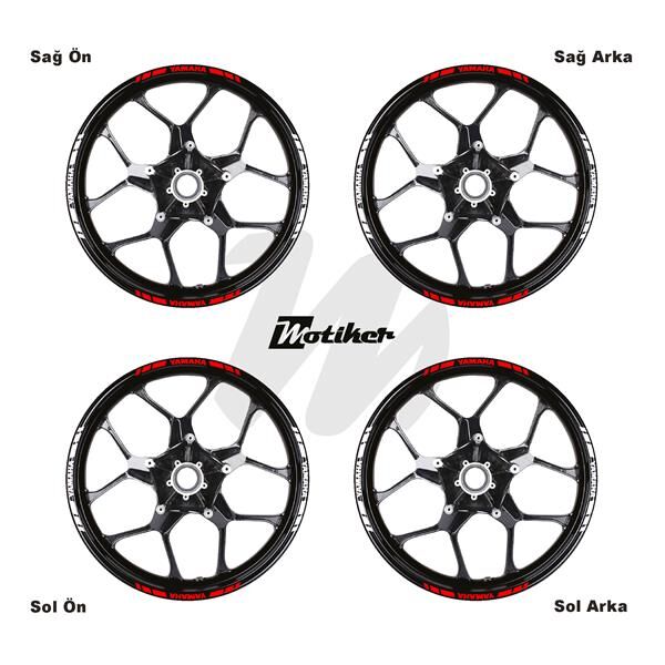 ÇİFT RENK YAMAHA YAZILI KISA KESİKLİ KIRMIZI-BEYAZ SCOOTER JANT DIŞ ŞERİT STICKER