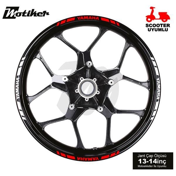 ÇİFT RENK YAMAHA YAZILI KISA KESİKLİ KIRMIZI-BEYAZ SCOOTER JANT DIŞ ŞERİT STICKER