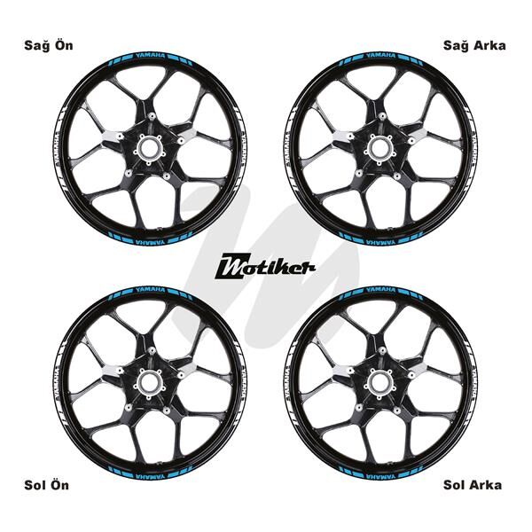 ÇİFT RENK YAMAHA YAZILI KISA KESİKLİ AÇIK MAVİ-BEYAZ SCOOTER JANT DIŞ ŞERİT STICKER