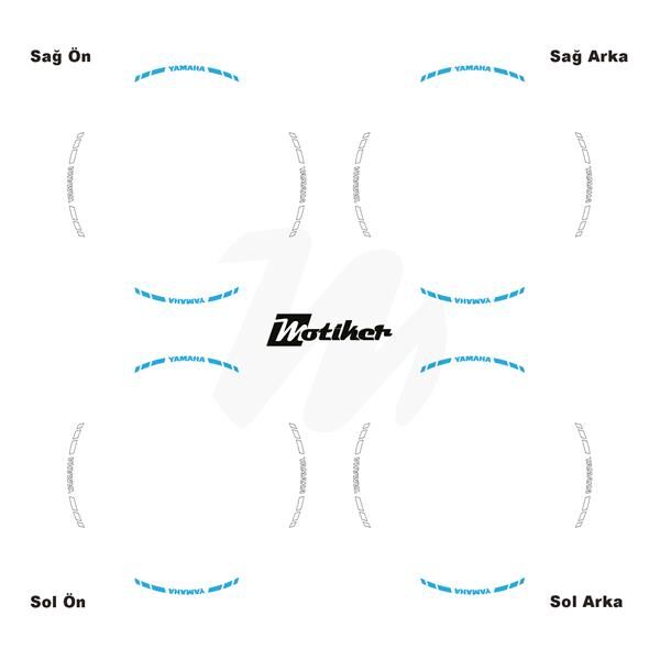 ÇİFT RENK YAMAHA YAZILI KISA KESİKLİ AÇIK MAVİ-BEYAZ SCOOTER JANT DIŞ ŞERİT STICKER
