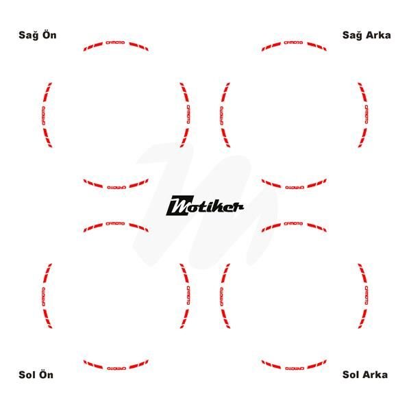 TEK RENK CFMOTO YAZILI KISA KESİKLİ KIRMIZI SCOOTER JANT DIŞ ŞERİT STICKER