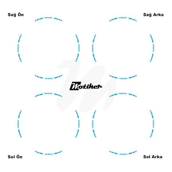 TEK RENK CFMOTO YAZILI KISA KESİKLİ AÇIK MAVİ SCOOTER JANT DIŞ ŞERİT STICKER