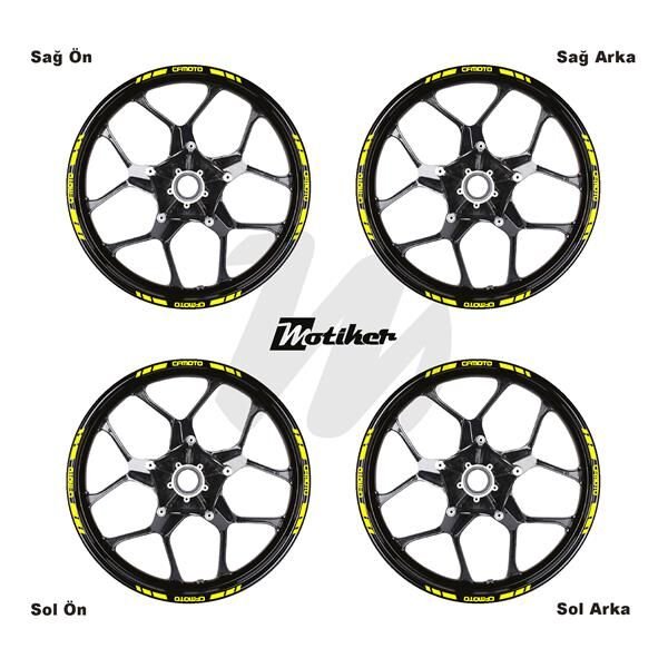 TEK RENK CFMOTO YAZILI KISA KESİKLİ SARI SCOOTER JANT DIŞ ŞERİT STICKER