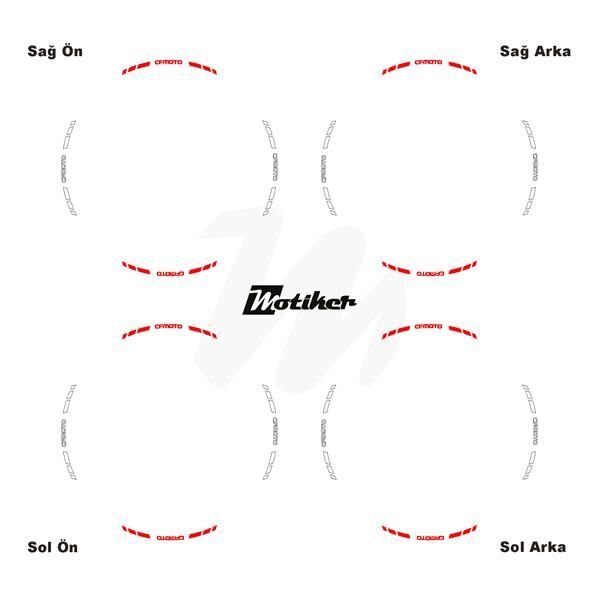 ÇİFT RENK CFMOTO YAZILI KISA KESİKLİ KIRMIZI-BEYAZ SCOOTER JANT DIŞ ŞERİT STICKER