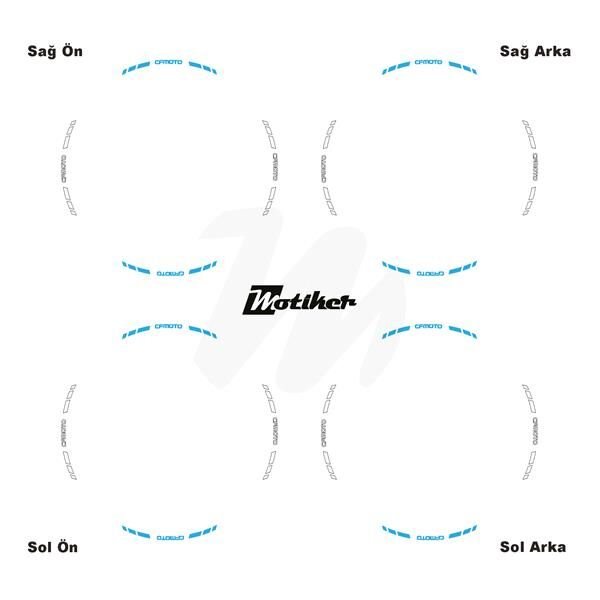 ÇİFT RENK CFMOTO YAZILI KISA KESİKLİ AÇIK MAVİ-BEYAZ SCOOTER JANT DIŞ ŞERİT STICKER