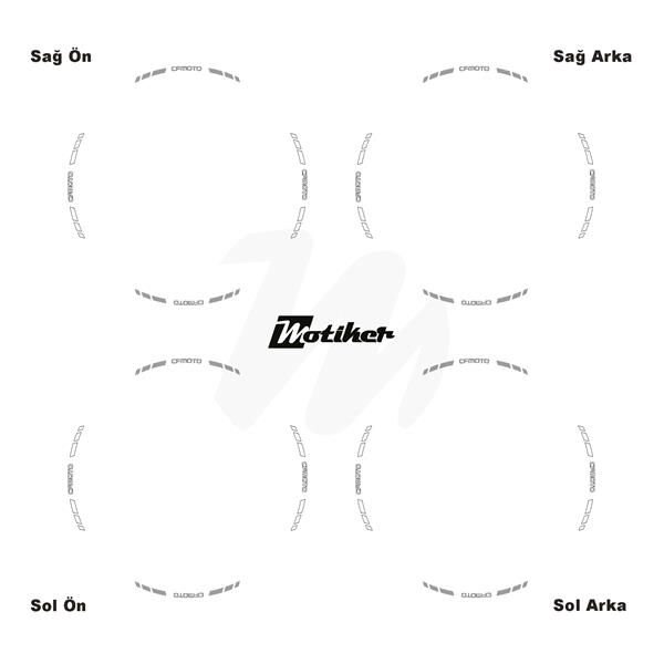 ÇİFT RENK CFMOTO YAZILI KISA KESİKLİ GRİ-BEYAZ SCOOTER JANT DIŞ ŞERİT STICKER